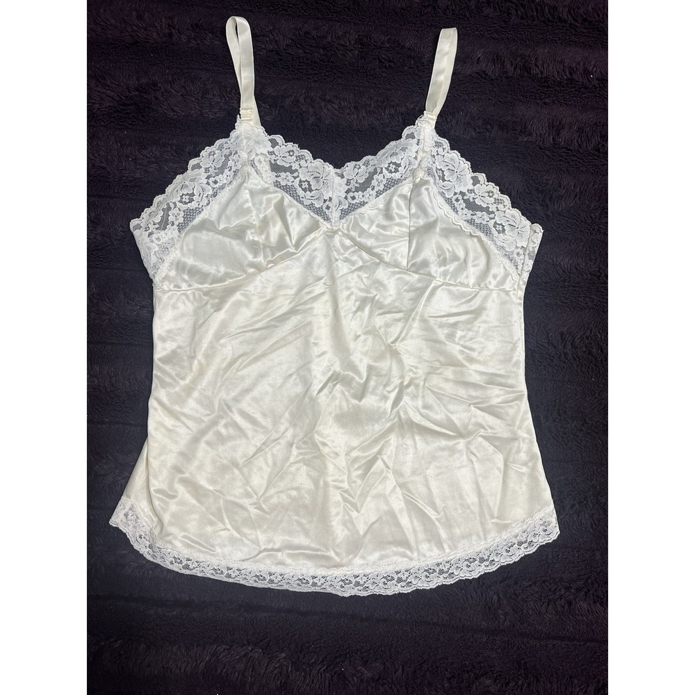 Vintage White Satin Lace Cami Slip Top Lingerie